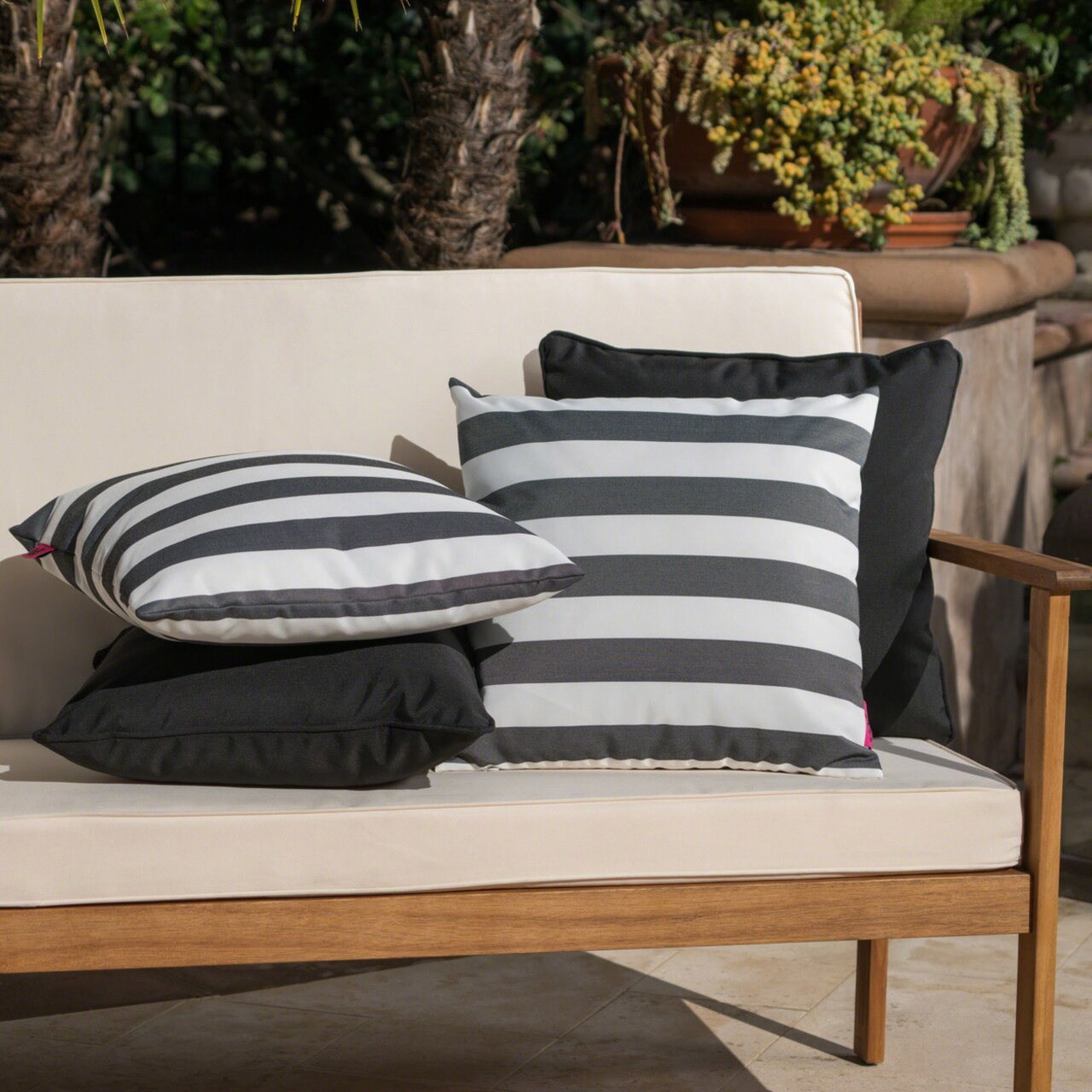 GDFStudio La Jolla Outdoor Striped Water Resistant Square Throw Pillows Set of 4